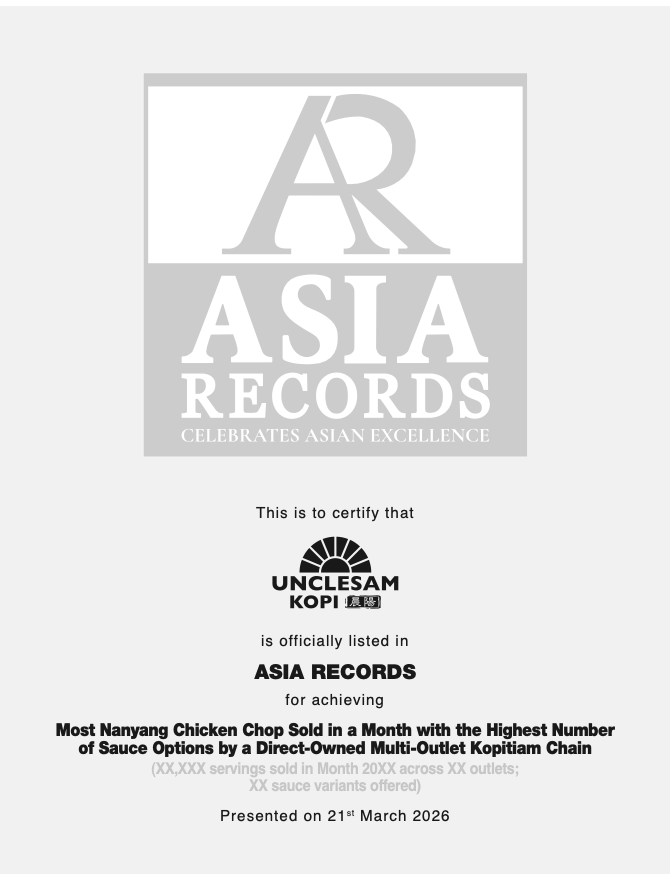 Asia Records certificate — UncleSam Kopi