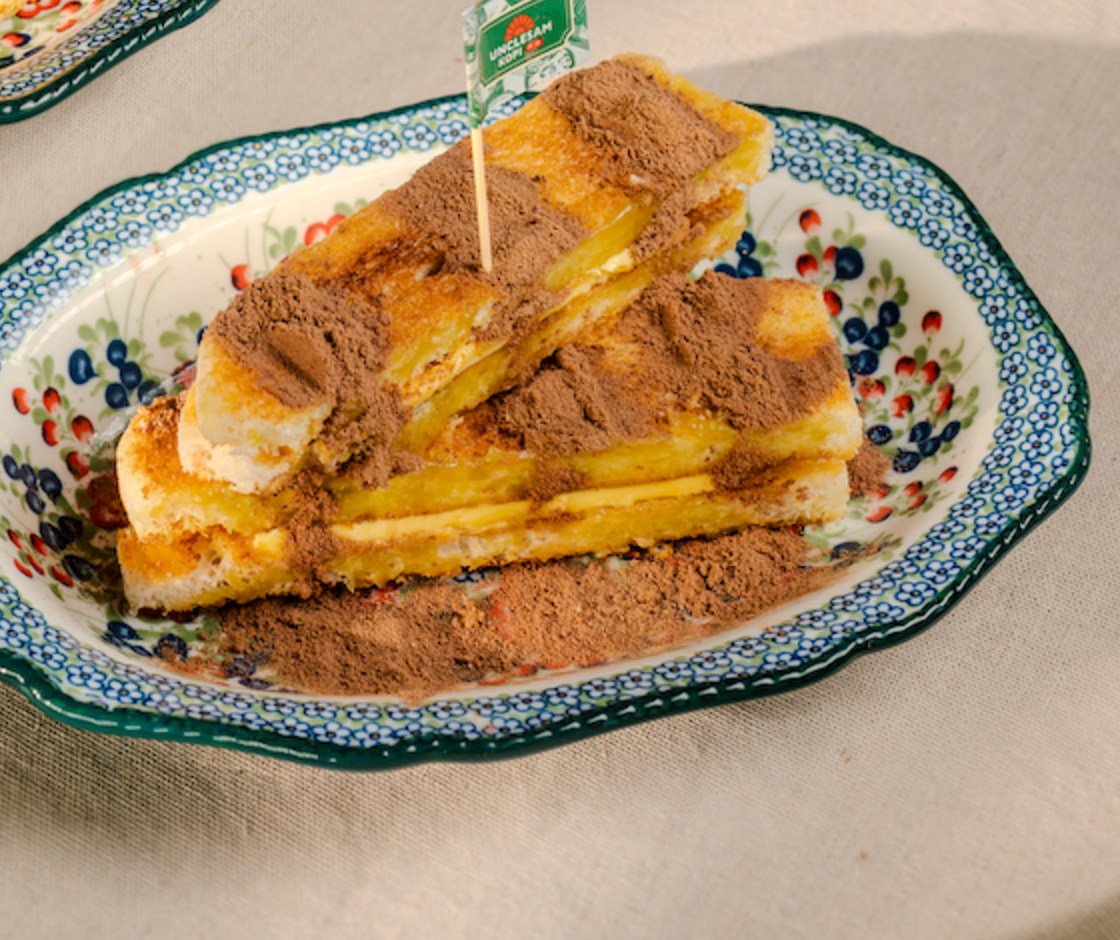 Charcoal roti bakar dusted with cinnamon